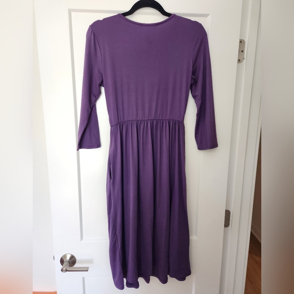 Purple V-neck 3/4 Sleeve Dress Ladies Size M - Picture 3 of 6